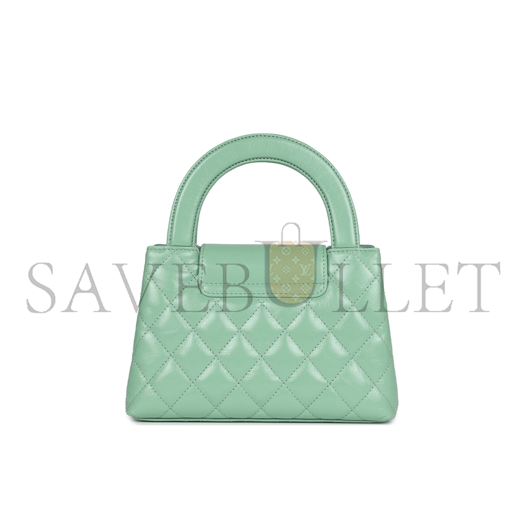 Ch*el master kelly shopper light green shiny aged calfskin brush gold hardware (19*13*7cm)